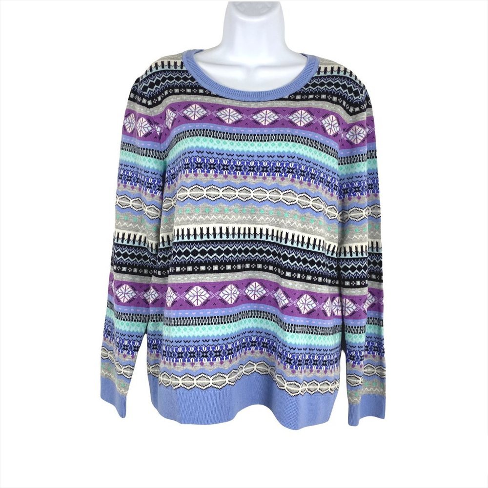 Talbots Sweater Fair Isle Nordic Nylon Lambswool Multicolored Women's Large